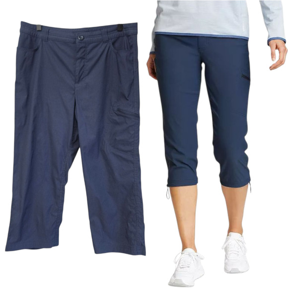 Eddie Bauer Tech Capri Pants Womens 10 Blue Waterproof Outdoor Active Hiking - Picture 1 of 10